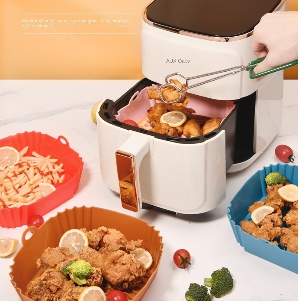 Air Fryer Silicone Pot Liner - ノンスティックシリコンエアフライヤーライナー ソフトフライドチキンアクセサリー スクエアシリコンポット型ライナー 再利用可能なシリコンモールド