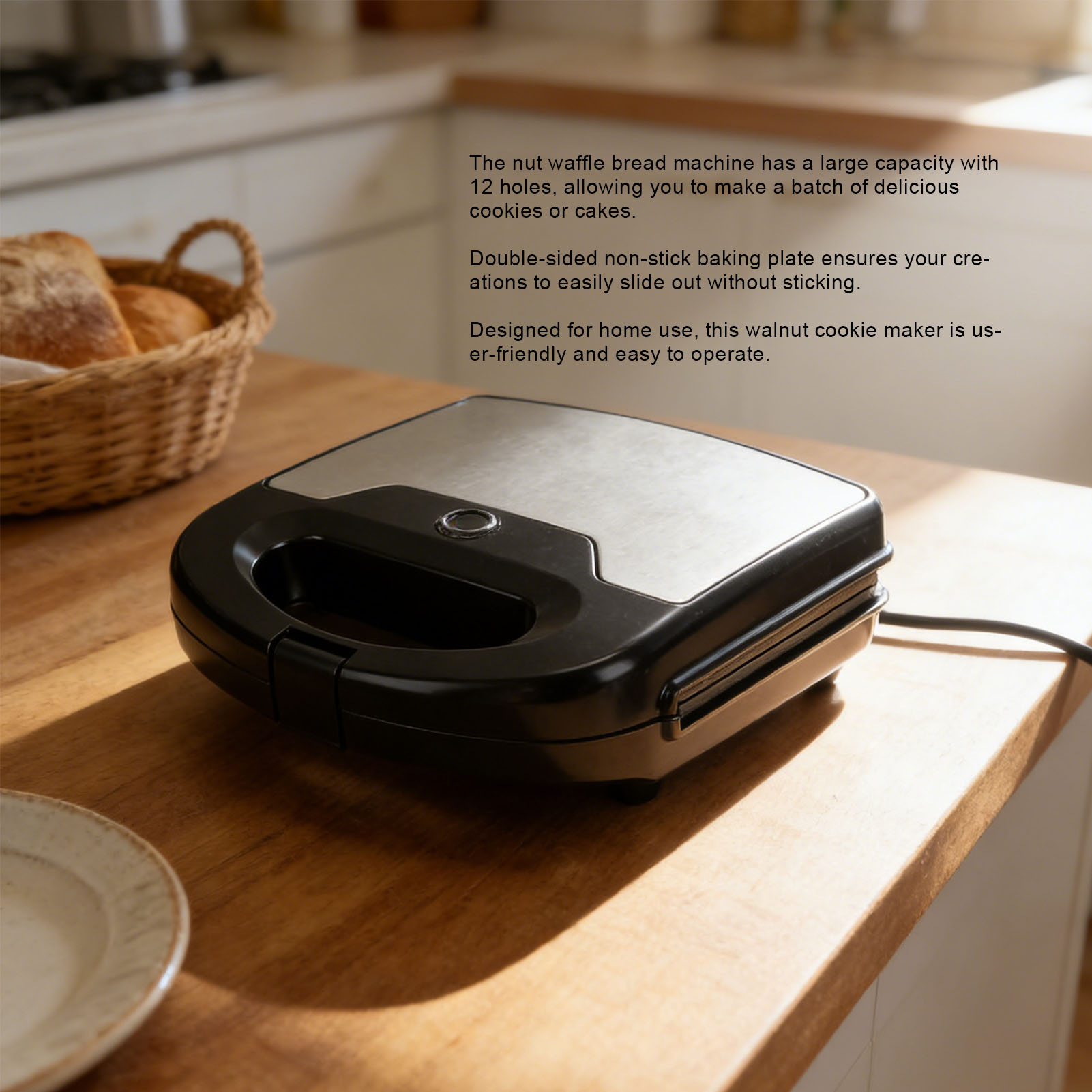 Mini Waffle Maker Machine - 12個用クルミクッキーメーカー、ノンスティック両面ミニナッツワッフルパンメーカー、電動ナッツモールドメーカー、多機能簡単操作