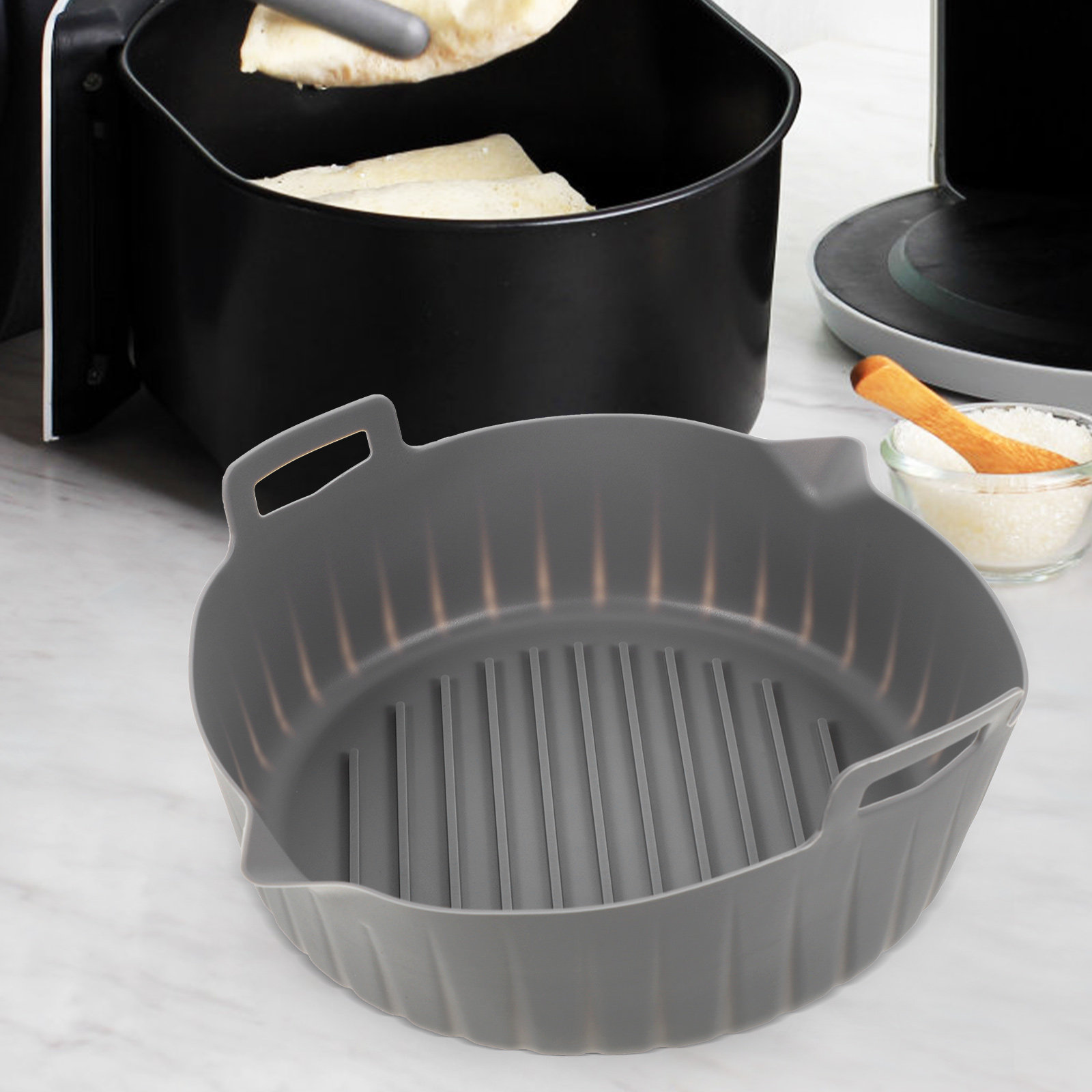 Air Fryer Silicone Pot Liner - エアフライヤー用シリコンポット 丸型 ノンスティック 耐熱シリコンライナー 対応ハンドル ベーキング