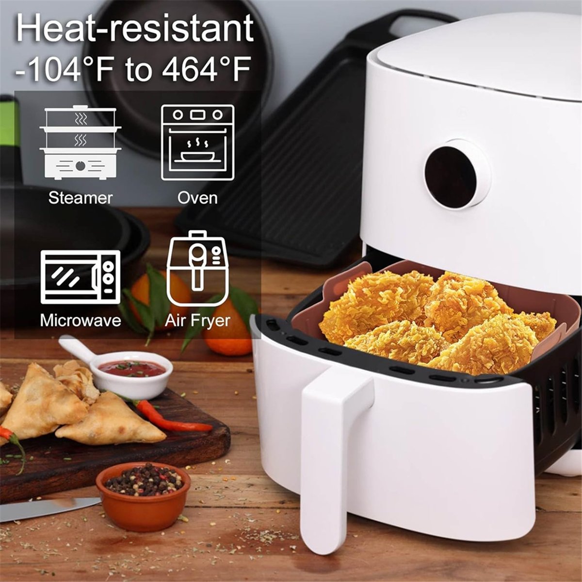 Air Fryer Silicone Pot Liner - M10K 3 個エアフライヤーシリコンライナー正方形エアフライヤーライナー 8.2 インチエアフライヤーポット 4-8
