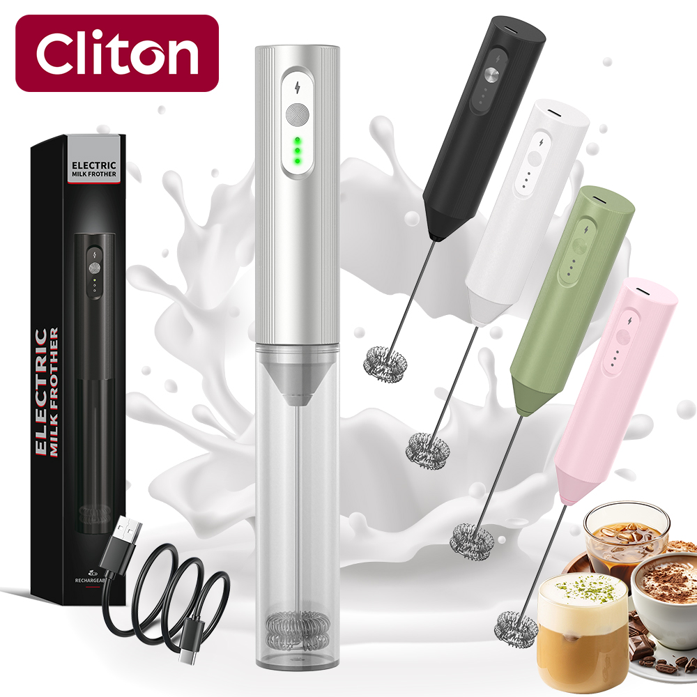 Portable Blender Usb Rechargeable - Cliton 電気メッキシルバー USB-C 充電式 3段階速度調整 電動ミルクフォーマー（プロテイン用）