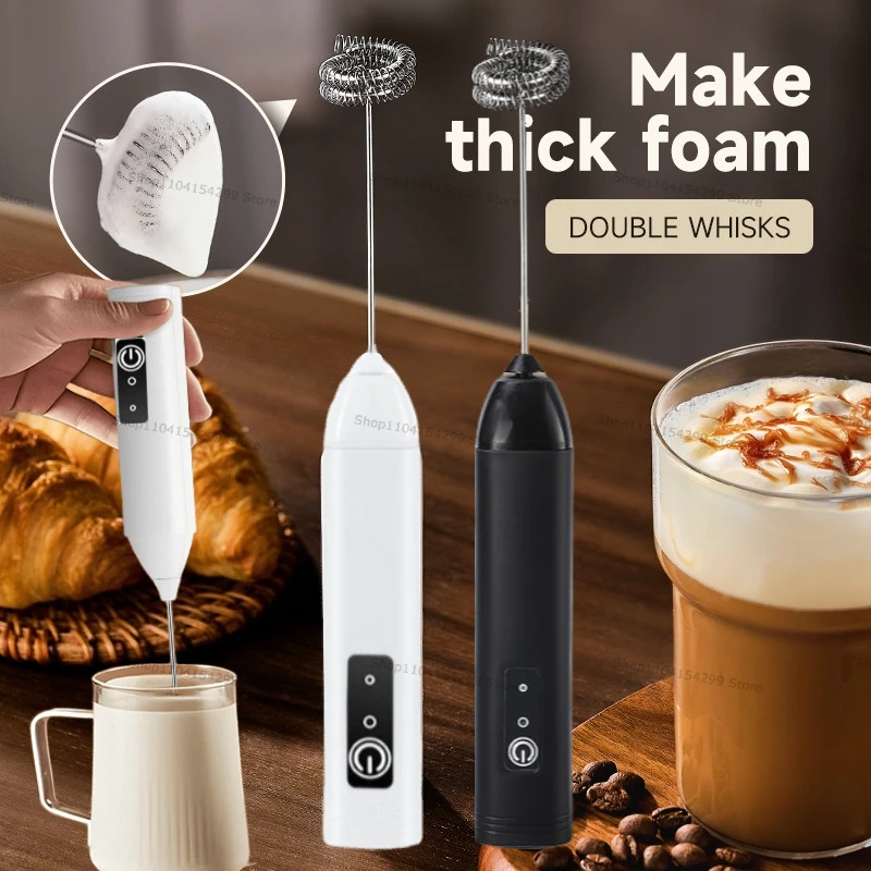 Electric Milk Frother Handheld - ワイヤレスミルク泡立て器 電動ハンドヘルドブレンダー 電気ミニコーヒーメーカー ウィスクミキサー USB付き コーヒー