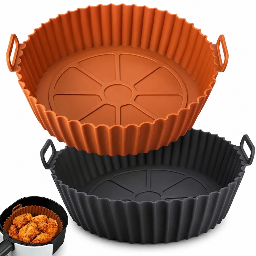 Air Fryer Silicone Pot Liner - エアフライヤーシリコンバスケット再利用可能なライナーベーキングトレイ型丸鍋ピザフライドチキンプレートオーブンシートキッチンガジェットツール