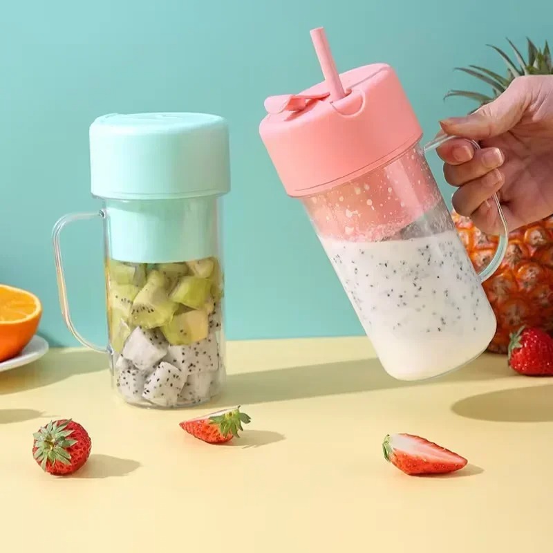 Portable Blender Usb Rechargeable - ポータブルUSB充電式300ml電動ジューサーカップ、ストロー付きフルーツブレンダーボトル、スムージーメーカー、自宅ジム、アウトドア旅行用