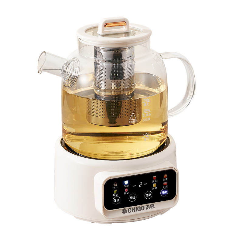 Electric Kettle Temperature Control - 600W 多機能健康ケトル温度制御ガラスフラワーティーポット家庭用電気ケトル 24 時間予約煮込みポット 1.2L
