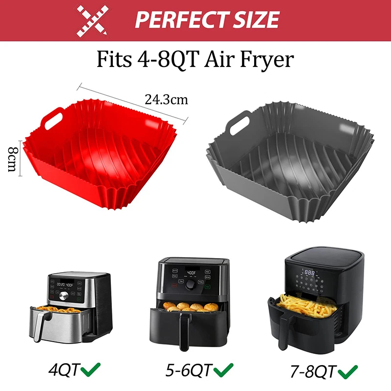 大型エアフライヤーシリコンバスケットトレイポットスクエアノン - Air Fryer Silicone Pot Liner のレビューと価格