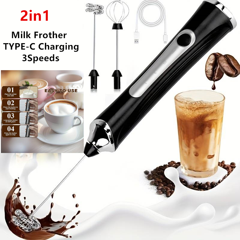 ワイヤレス電動ミルク泡立て器と卵ビーター、タイプC 3段階速 - Electric Milk Frother Handheld のレビューと価格