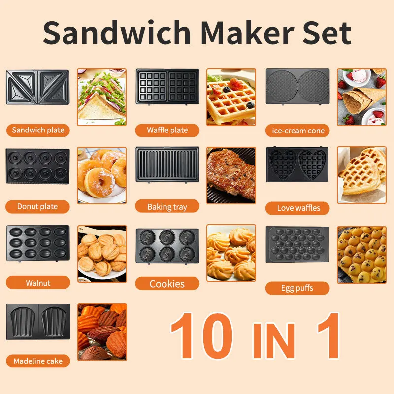 220/110V 家庭用電化製品 10 in 1 サンドイッ - Mini Waffle Maker Machine のレビューと価格