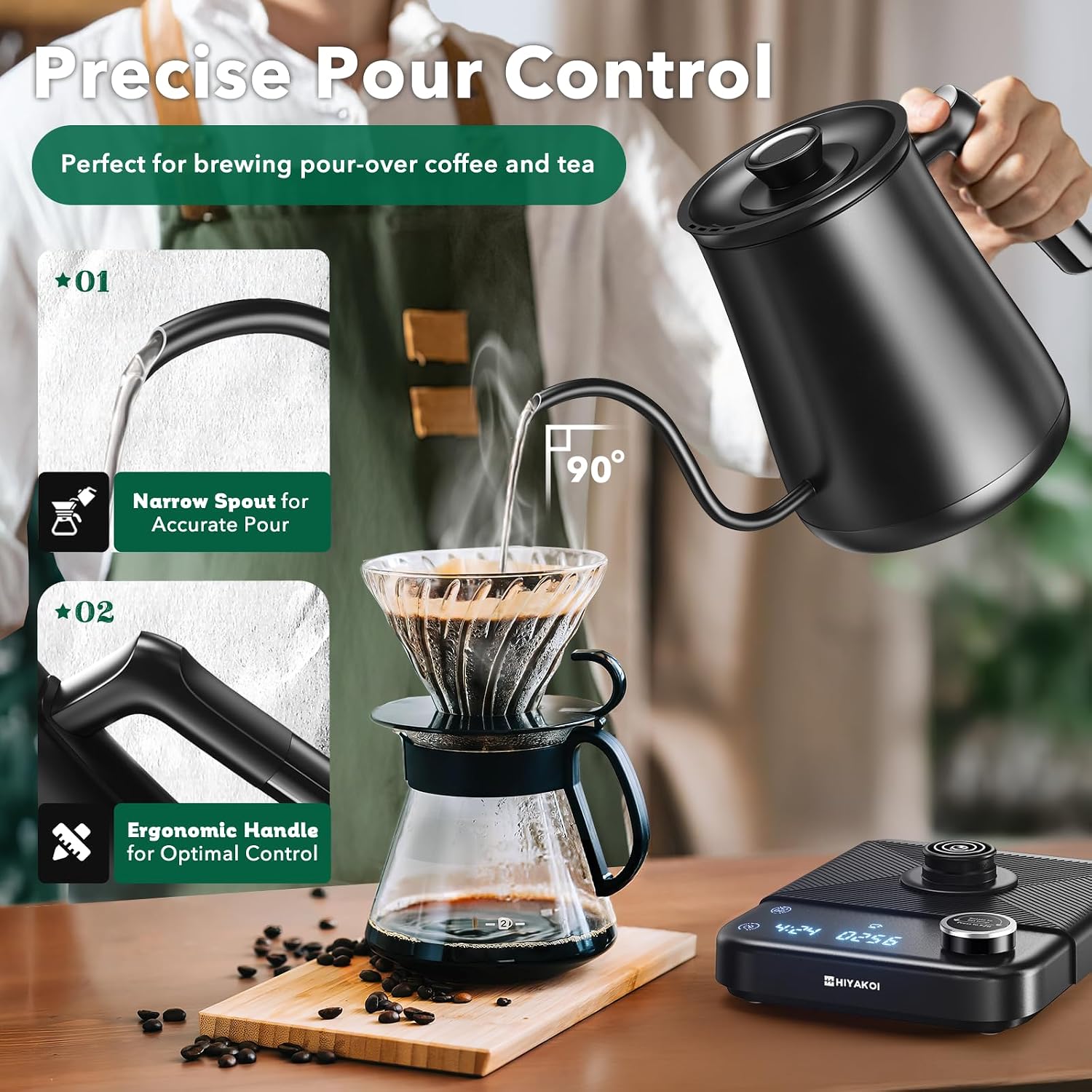 グースネック電気ケトル（±1） ℉   温度調節機能付き、コ - Electric Kettle Temperature Control のレビューと価格