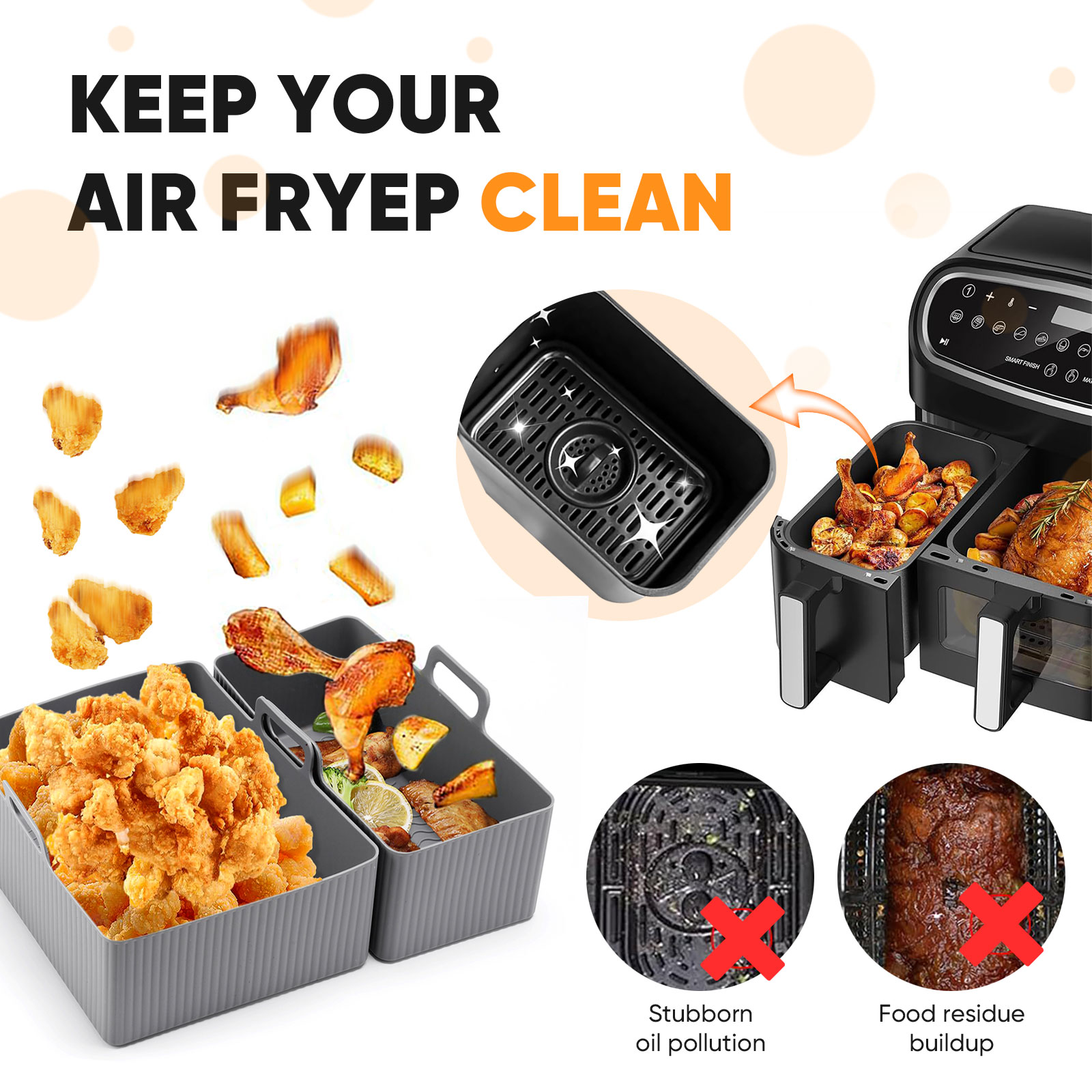 再利用可能なシリコンエアフライヤーマット、ベーキングパン型、 - Air Fryer Silicone Pot Liner のレビューと価格