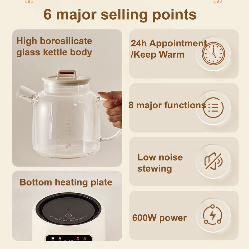 600W 多機能健康ケトル温度制御ガラスフラワーティーポット - Electric Kettle Temperature Control のレビューと価格